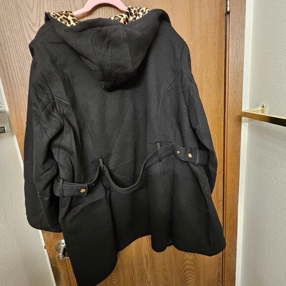 Avenue Women's Plus Size Side Tab Black & Leopard Fleece Jacket NWT Hood 30/32 - Picture 3 of 12